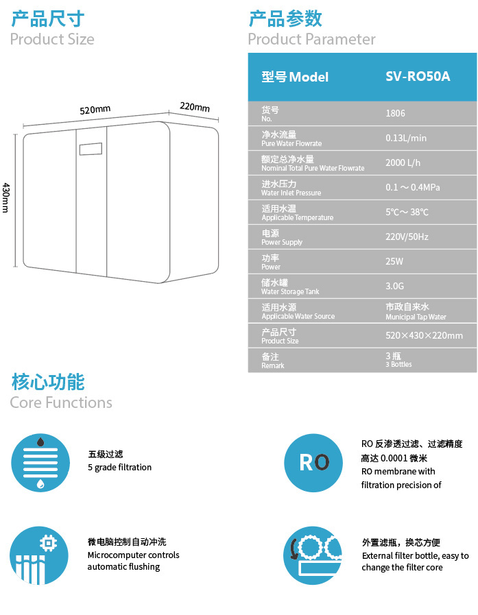 森薇 RO反滲透凈水器SV-RO50A(1806)產品參數(shù)