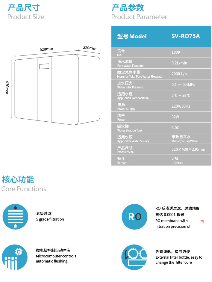 森薇反滲透凈水器 SV-RO75A(1809)產(chǎn)品參數(shù)